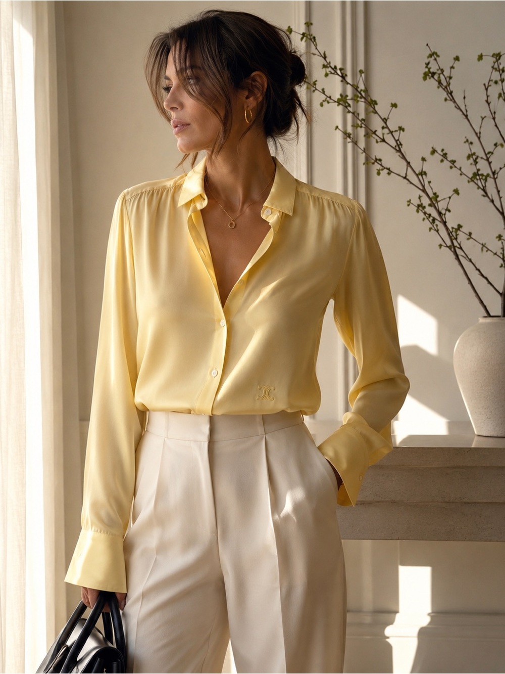 CELINE Phoebe Philo Silk Button Down Blouse Butter Yellow FR 40 NWT